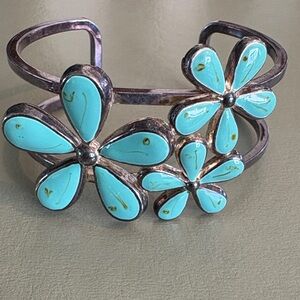 Vintage Turquoise Floral Cuff Bracelet by “Best”